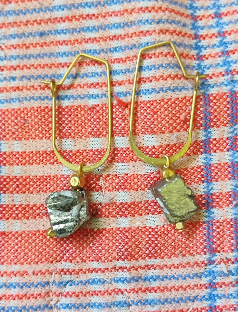 U Hoop Pyrite Cube Earrings